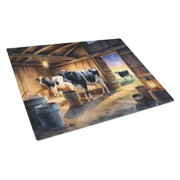 Decorative Glass Cutting Board - Cows Evening Milking - 15 x 12 in. - Heat-Resistant
