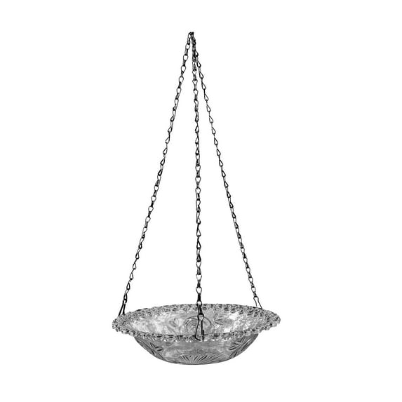 Decorative Glass Hanging Bird Bath with Sturdy Metal Chains, Outdoor Garden Feeder, Weather-Resistant Design