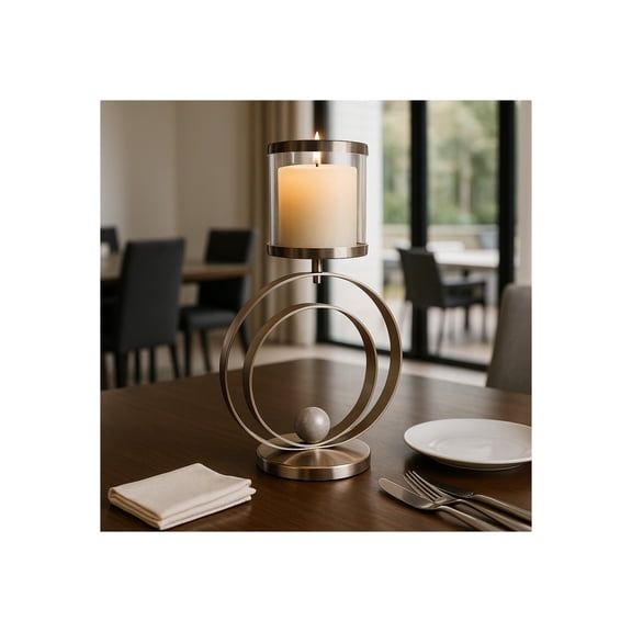 Decorative Glass Hurricane Candle Holder with Double Ring Base - Elegant Pillar Candle Stand Holder Perfect for Dining Table Centerpieces - Modern Candle Stick Holder for Home Decor - 26", Bronze