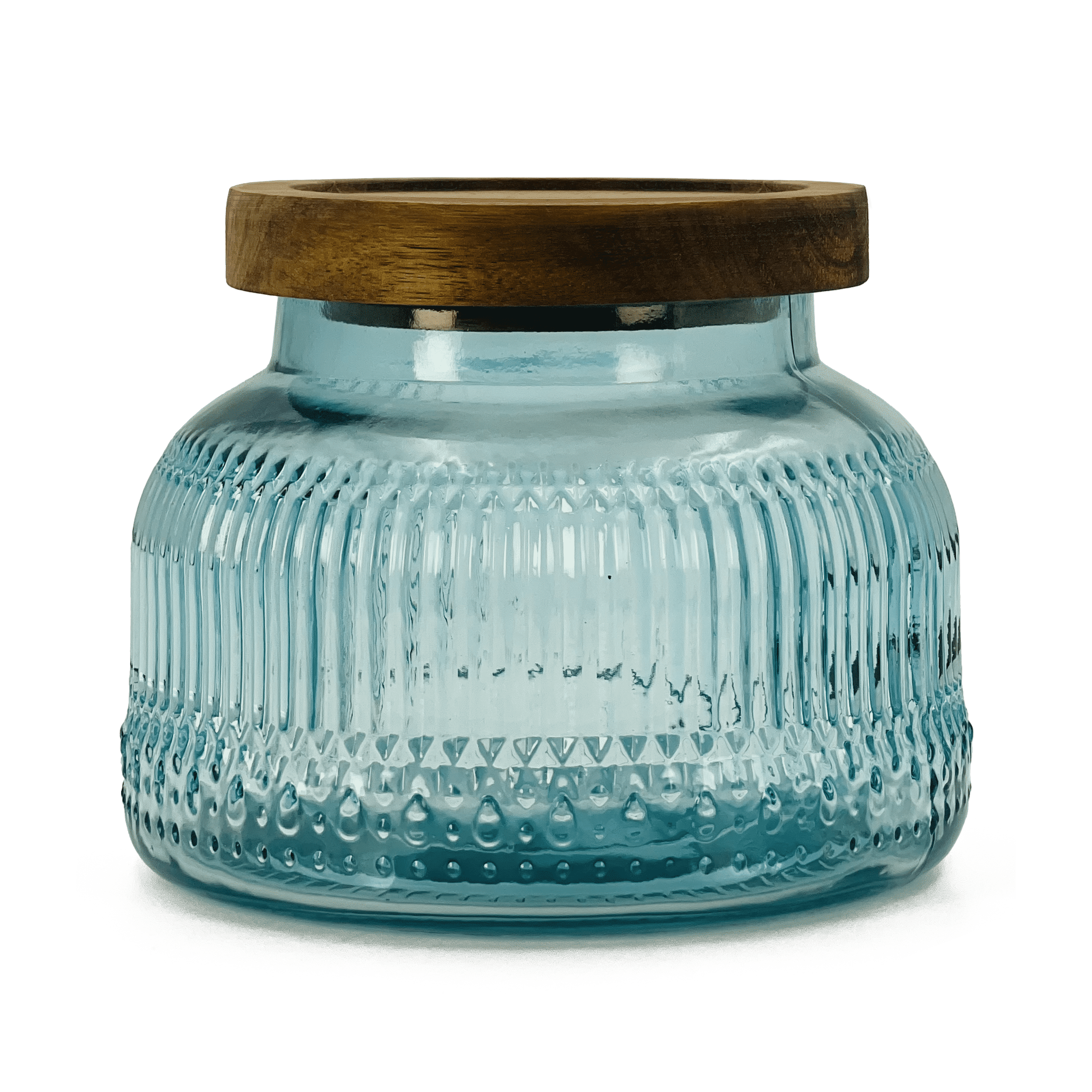 Lingshine 24.5 oz Decorative Glass Jars with Airtight Wooden Lids - Blue Ribbed, Vintage Kitchen Food Storage Containers for Cookie Candy Spice Coffee Tea, Home Decor Candle Vase