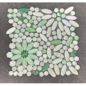 Decorative Glass Mosaic Tile, Floral Pattern, Green, Light Green and White, for Kitchen Backsplash & Bathroom Wall, Case (10 Sheets)