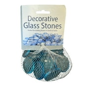 Decorative Glass Stones   Gem-Style Rocks with Mirror Finish for Planters, Centerpieces, Flower Beds and more   Transparent Blue, Roughly 15 stones in a bag   Packaged in Hanging Net Bag, Blue