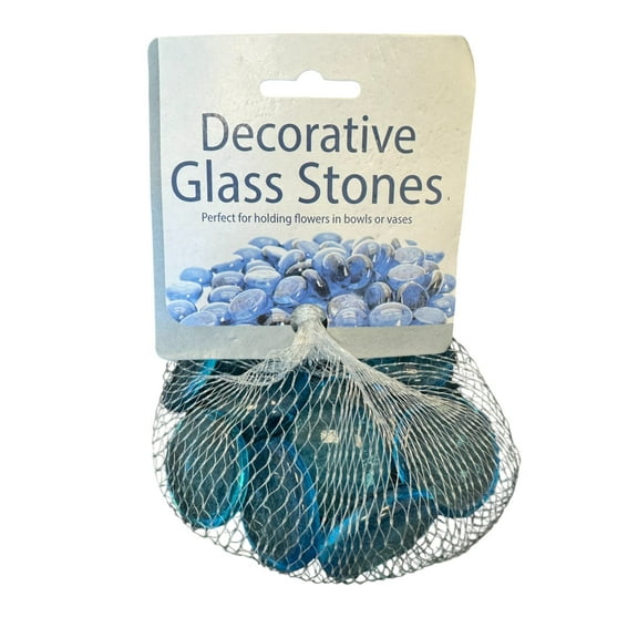 Decorative Glass Stones – Gem-Style Rocks with Mirror Finish for Planters, Centerpieces, Flower Beds and more – Transparent Blue, Roughly 15 stones in a bag – Packaged in Hanging Net Bag, Blue