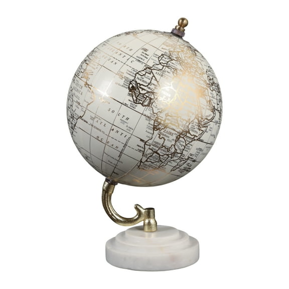 Decorative Globe Resin Stone Metal Polyresin Marble Modern Glam Accent for Home Office Bedroom Living Room - 9" White & Gold