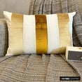thumbnail image 1 of Decorative Gold 12"x16" (30x40 cm) Lumbar Pillow Cover, Linen & Velvet Color Blocking & Patchwork Oblong Pillow, Striped Pattern Modern Style - Swathe Gold, 1 of 10