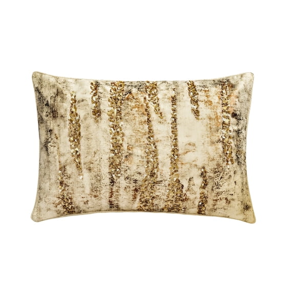 Decorative Gold 12"x22" (30x55 cm) Lumbar Pillow Cover, Linen Beaded Sequins Oblong Pillow, Abstract Pattern Modern Style - Gold Rush