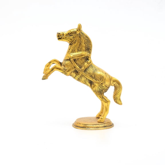 Decorative Gold Aluminum Horse Sculpture, 9.25 Inch Animal Figurine Tabletop Accent