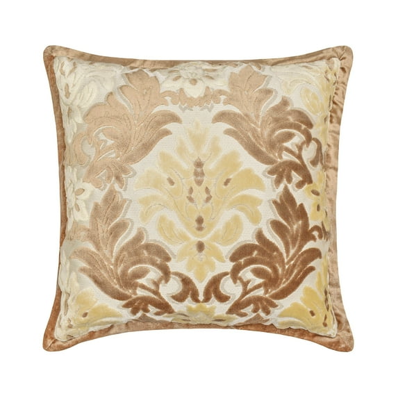 Decorative Gold & Beige 26"x26" (65x65 cm) Euro Shams, Velvet Damask, Victorian & Velvet Euro Shams For Couch, Damask Pattern Victorian Style - Agatha