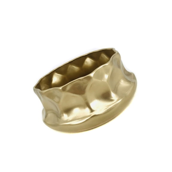Decorative Gold Planter Hammered Texture Cachepot with Wide Opening and Sculpted Lip for Shelf Greenery Styling