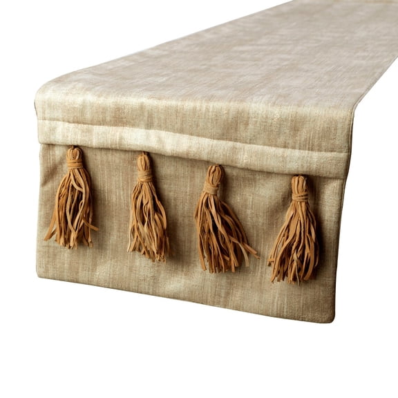 Decorative Gold Table Runner 4 Seater Table Runner (14 x 60 inch), Foil & Tassels Table Runner, Suede fabric Table Linen, Solid Color Pattern Modern Style - Kayla