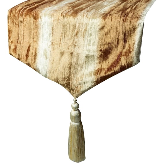 Decorative Gold Table Runner 8 Seater Table Runner (16 x 108 inch), Ombre, Crushed Velvet & Tassles Table Runner, Velvet fabric Table Linen, Ombre Pattern Modern - Ombre Treasure