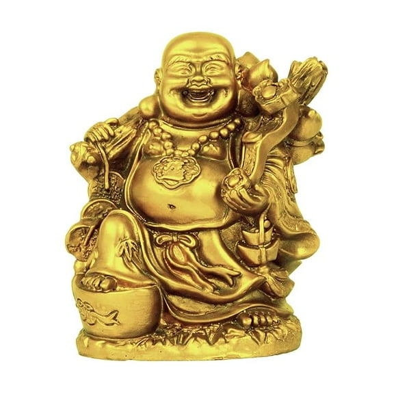 Decorative Good Plated Luck Laughing Buddha Idol Statue Showpiece (Resin, 13 cm X 12 cm) Fengshui Item