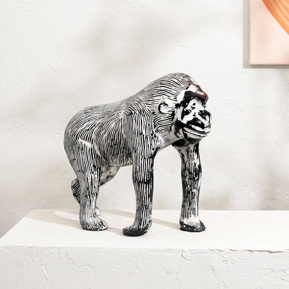 Expobazaar Decorative Sculpture | Gorilla Aluminum Animal Sculpture with Blackwash Finish |15.5x6x12.5"