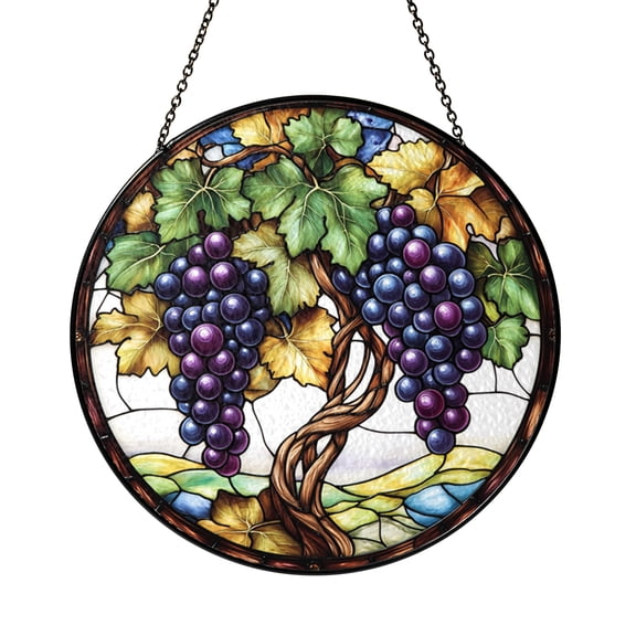 Decorative Grapevine Tree Artwork Stained Glass Style Window Hanging Suncatcher, Elegant Garden Inspired Gift