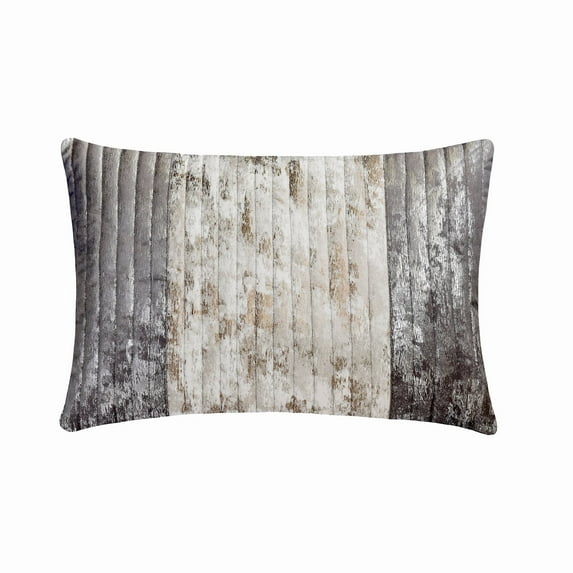 Decorative Grey & Ivory 12"x24" (30x60 cm) Lumbar Pillow Cover, Suede Patchwork, Foil & Quilted Oblong Pillow, Striped Pattern Modern Style - Foil Palette