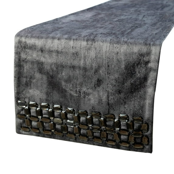 Decorative Grey Table Runner 6 - 8 Seater Table Runner (14 x 90 inch), Crystals & Foil Table Runner, Suede fabric Table Linen, Geometric Pattern Halloween Decorations - Crystal Susan