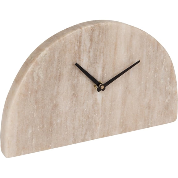 Decorative Half Moon Marble Mantel Clock, Beige and Black