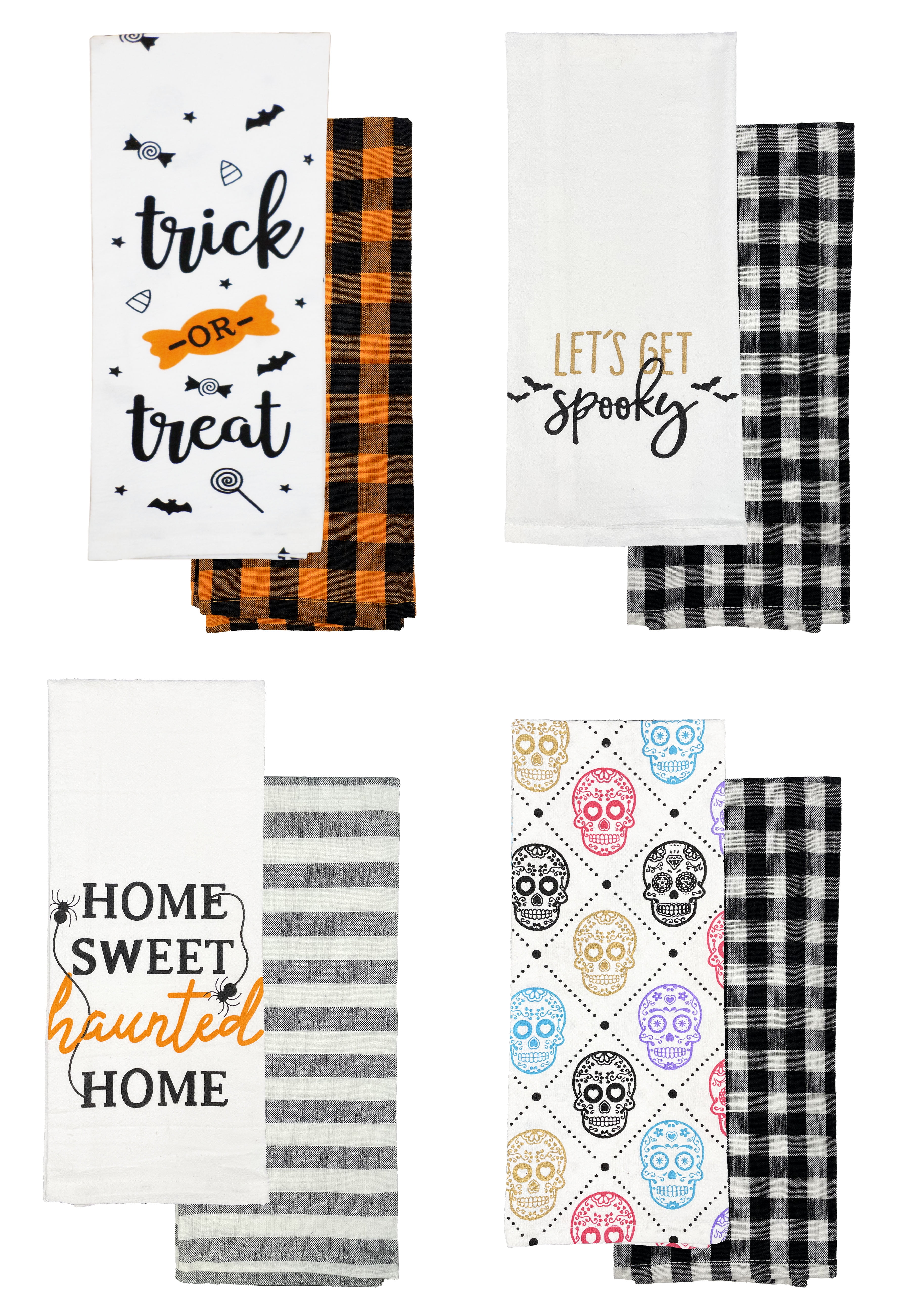 Decorative Halloween Kitchen Towels Set of 8 Cute Flour Sack Plaid Dish Towels for Dish Hand Drying 15”x25”