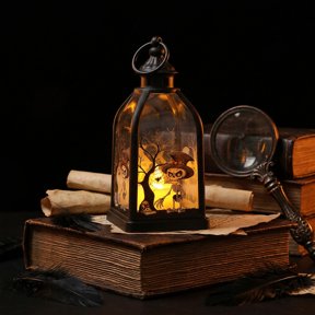 Decorative Halloween Lantern with Flickering Warm LED Candle, Battery Operated Black Gothic Wind Lamp with Top Hanging Ring for Tabletop, Porch and Party Decor