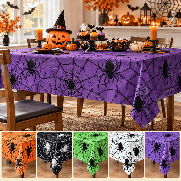 Decorative Halloween Tablecloth Spider Web Pattern Rectangle Table Cover for Party Dining Kitchen Buffet Home Decor