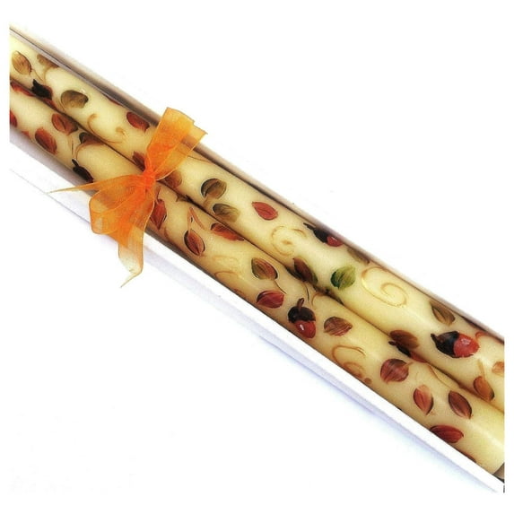 Decorative Hand Painted Autumn Leaves and Acorns Fall Decor Tall Taper Candles Thanksgiving Table Decorations