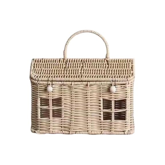 Decorative Hand Woven Shelf Storage Rack With Covered Rattan Shaped Folding Handle For Natural Picnic Easter And Home Organization