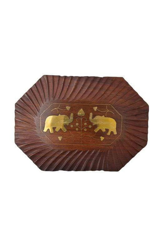 Decorative Handmade Wooden Box Jewelry Trinket Holder Organizer Keepsake Storage Box Elephant Brass Inlay