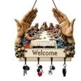thumbnail image 1 of Decorative Hanging Large 10.4x11.8" Wooden Last Supper Wall Key Rack with Welcome Message and 4 Hooks for Religious Home Entryway Decor Single Piece JASKFLY, 1 of 9