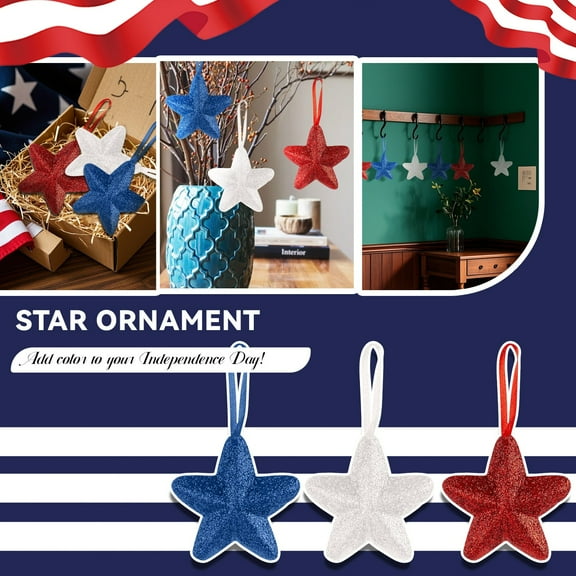 Decorative Hanging Ornaments, 24 Memorial Day Patriotic Hanging Star Ornaments - Red White Blue Decorative Holiday Decor - For Independence Day Veterans Day Home Decor