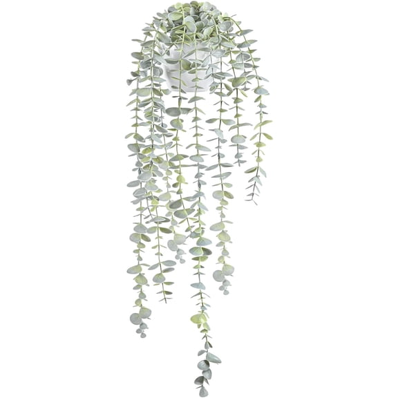 Decorative Hanging Plants for Shelf, Faux Ivy Euc Vine, Fake Greenery in White Bigger Pot (Light Green, 1PCS)