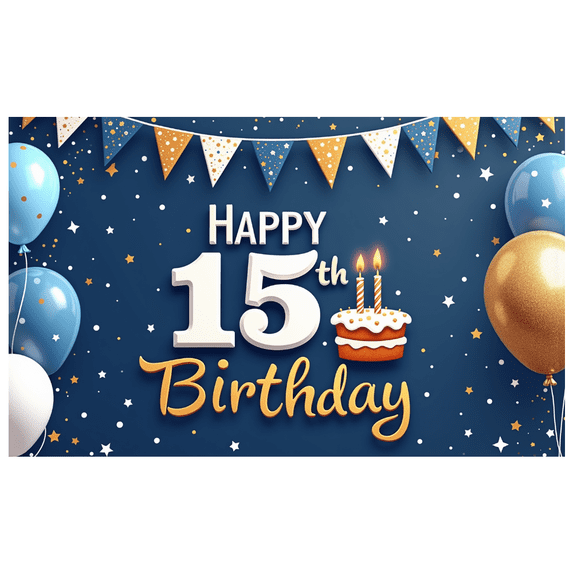 Decorative Happy 15th Birthday Banner Colorful Design Polyester Material for Birthday Party Photo Shoot Indoor Decoration
