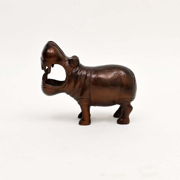 Decorative Happy Hippo Aluminum Figurine with Copper Antique Finish, 11.5 Inch Rustic Animal Sculpture