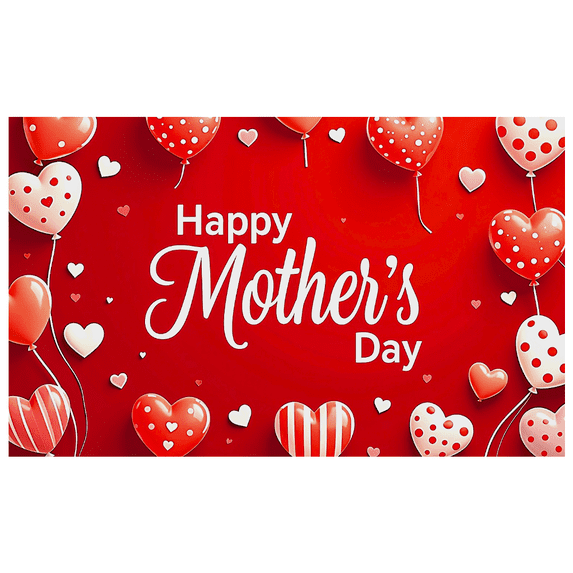 Decorative Heart Banner Happy Mother's Day Red Theme Polyester for Party Celebration Indoor Decor