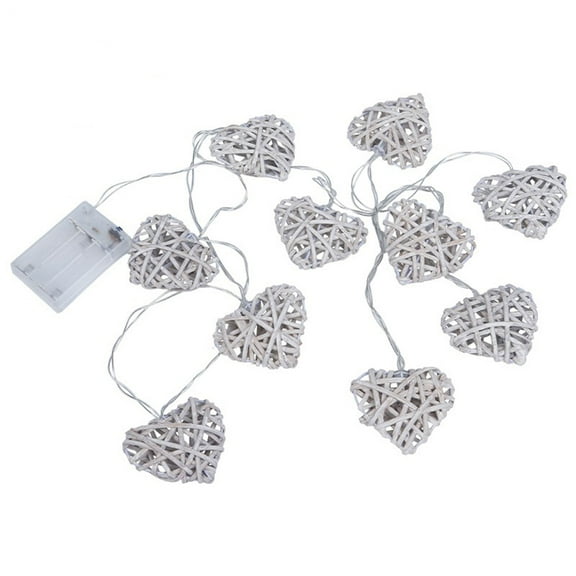 Decorative Heart Rattan String Lights - 10 Lights Rattan Wire Wicker Ball Style Lantern String Lights Indoor Outdoor for Wedding Party Xmas Christmas Valentines Day Decorations, Warm White