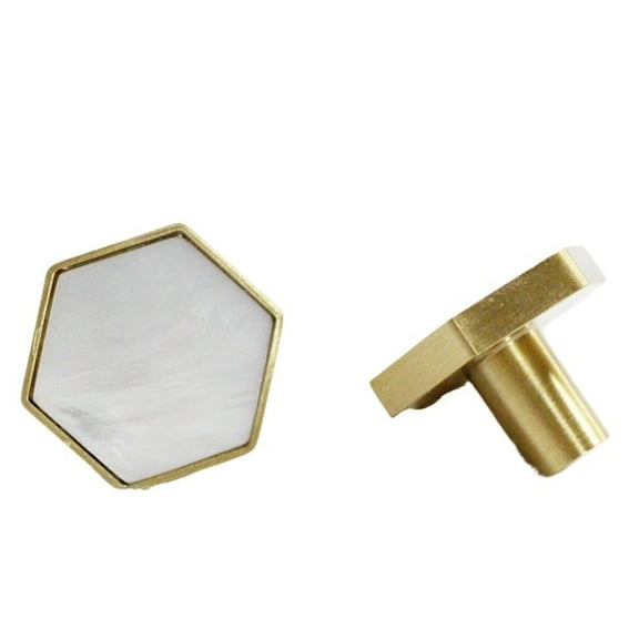 Decorative Hexagon Brass Kitchen Cabinet Knobs White Shell Drawer Dresser Pulls Cupboard Wardrobe Handles-1Pack