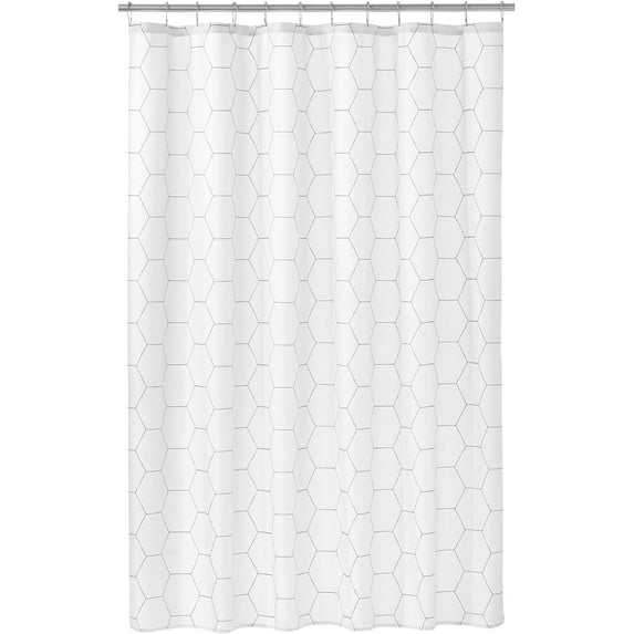 Decorative Hexagon Print - Easy Care Fabric Shower Curtain with Reinforced Buttonholes, for Bathroom Showers, Stalls and Bathtubs, Machine Washable - 72" x 72" - White/Black