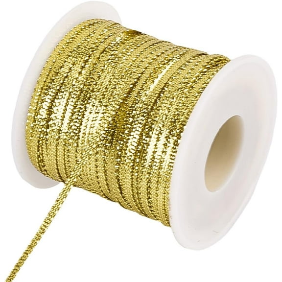 Decorative Hiphop Hair Tie Rope 103.9 Yards Dreadlock Nylon Satin String Ribbon Sparkly Metallic Edge Twine 1/8 Inch Glitter Baker's Cord for Hair Extension Bracelet Embellishments Yellow