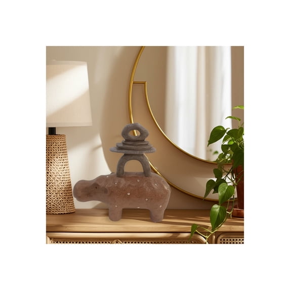 Decorative Hippo with Stacked Stones Sculpture Statue - Perfect Decorative Figurine for Home, Bathroom, Room, and Living Room Decor - Cute Ornaments Office, Shelf, and Coffee Table Decor - 8", Tan