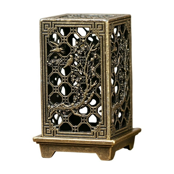 Decorative Hollow Carved Metal Incense Holder Rectangular Vintage Style Aromatherapy Burner for Home Office Desk Display