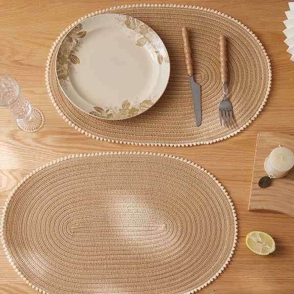 Decorative Home Hotel Oval Braided Placemats Set of 4 Woven 12x18 Inch Non Slip Washable Heat Resistant Place Mats (Orange, 4)