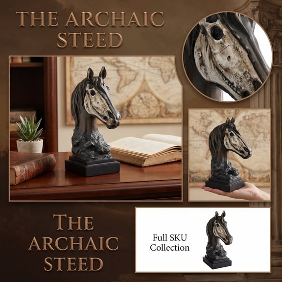 Decorative Horse Head Statue for Home Office Desk - Resin with Gold Accents, Realistic Equestrian Bust on Black Base