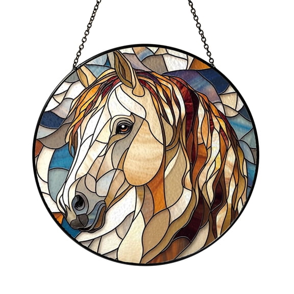 Decorative Horse Stained Glass Style Window Hanging, Fantasy Equine Glass Art Suncatcher, Artistic Animal Design Panel for Home Interior Window Display