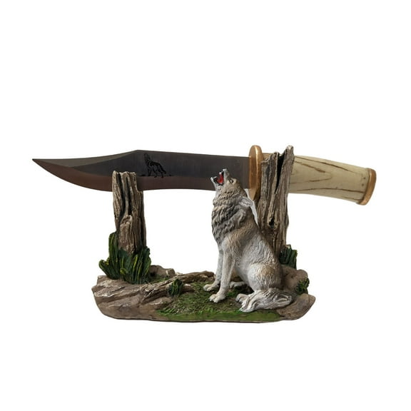 Decorative Hunting Blade Knife with Wolf Display Stand