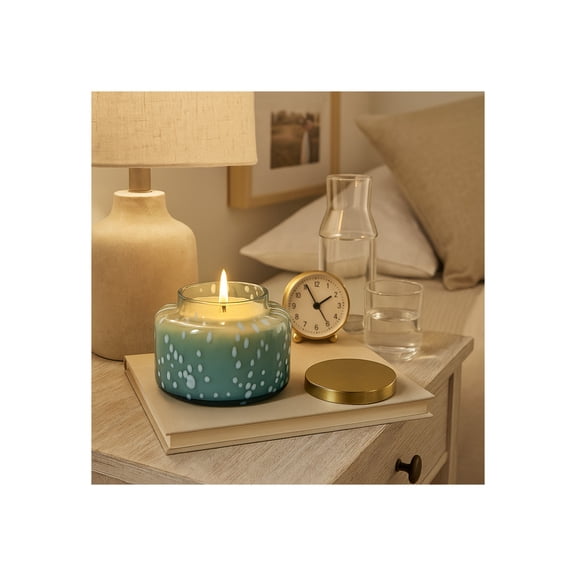 Decorative Speckled Scented Candle with Lid for Men and Women - Votive Candle for Indoor and Outdoor Areas - Pillar Style Accent for Living Room, Bedroom, and Bathroom - 6", Blue & White