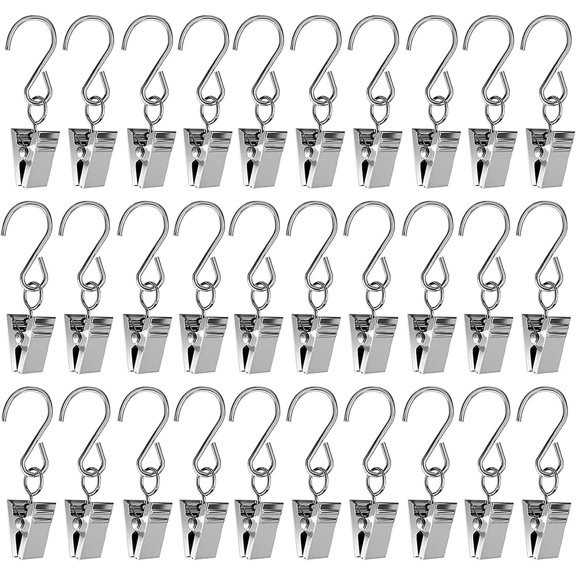 Decorative Indoor Outdoor S Hooks, Alligator Clip Design For Strong Grip Metal Clips 30 Pcs Silver