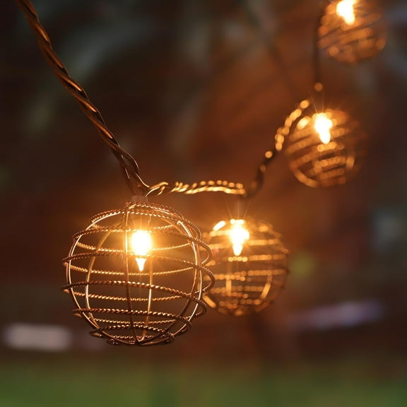 Decorative Indoor Outdoor String Lights, 10 Bulbs Patio Globe Vintage Lantern String Light, Iron Wire Twist Ball Covers, UL Listed Plug in Connectable Lights for Bedroom Porch Backyard Mantel Decor