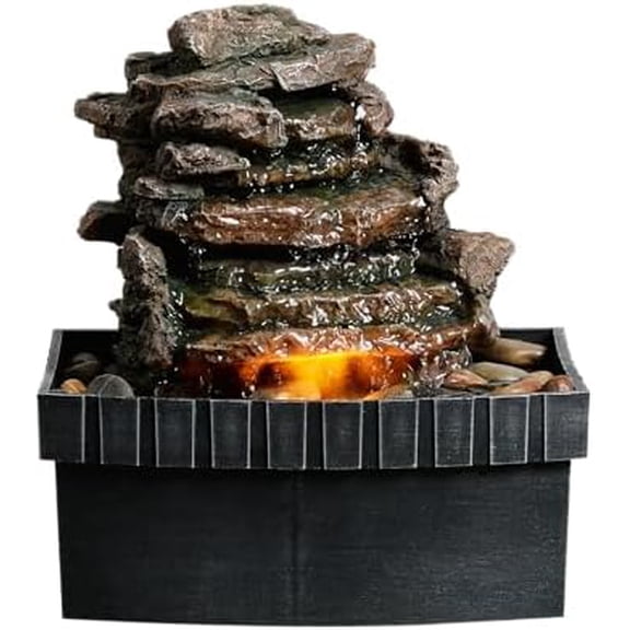Decorative Indoor Table Rock Waterfall Fountain with LED Lights, Water Feature, Home Decor, Tabletop Relax with Flowing Water, Soothing Sounds, Zen Relaxation for Home or Office