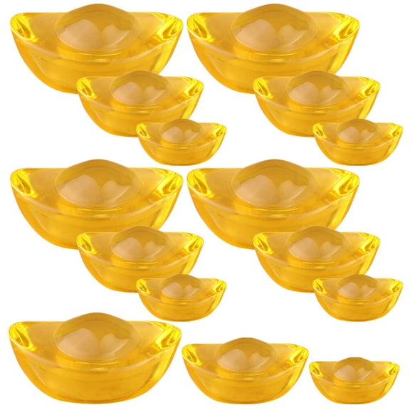 Decorative Ingots Golden Tone Glass Yuan Paperweight Chinese Style Office 30 Pcs