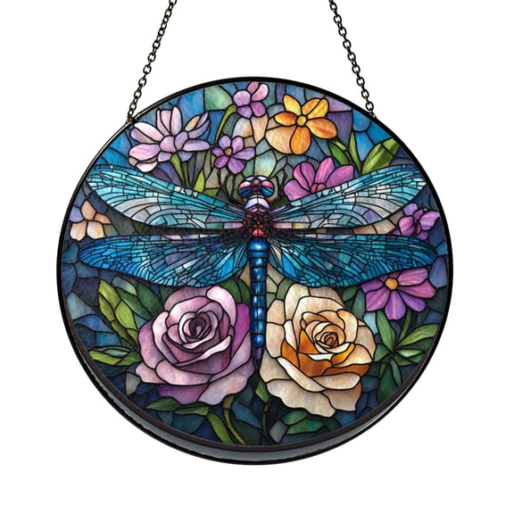 Decorative Insect Window Decor – Dragonfly Stained Glass Look