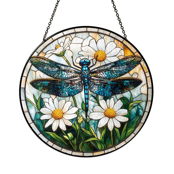 Decorative Insect Window Hanging – Dragonfly Flower Glass Art
